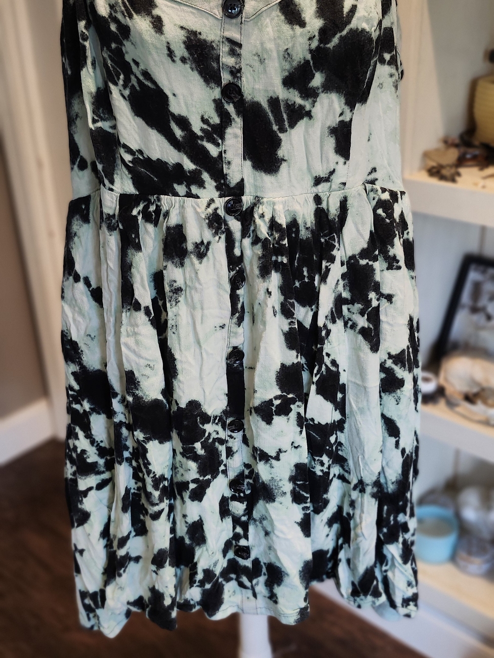 Torrid 2 Black and Mint Tie-Dye Button-Front Mini Dress